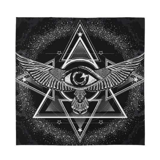 Black And White All Seeing Eye Print Silk Bandana