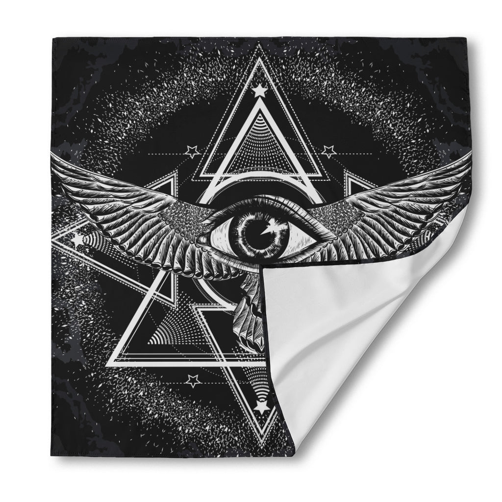 Black And White All Seeing Eye Print Silk Bandana