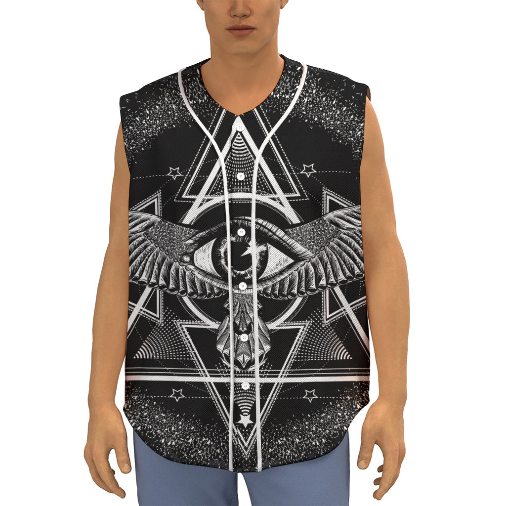 Black And White All Seeing Eye Print Sleeveless Baseball Jersey