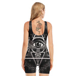 Black And White All Seeing Eye Print Sleeveless One Piece Swimsuit