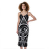 Black And White All Seeing Eye Print Slim Fit Midi Cami Dress