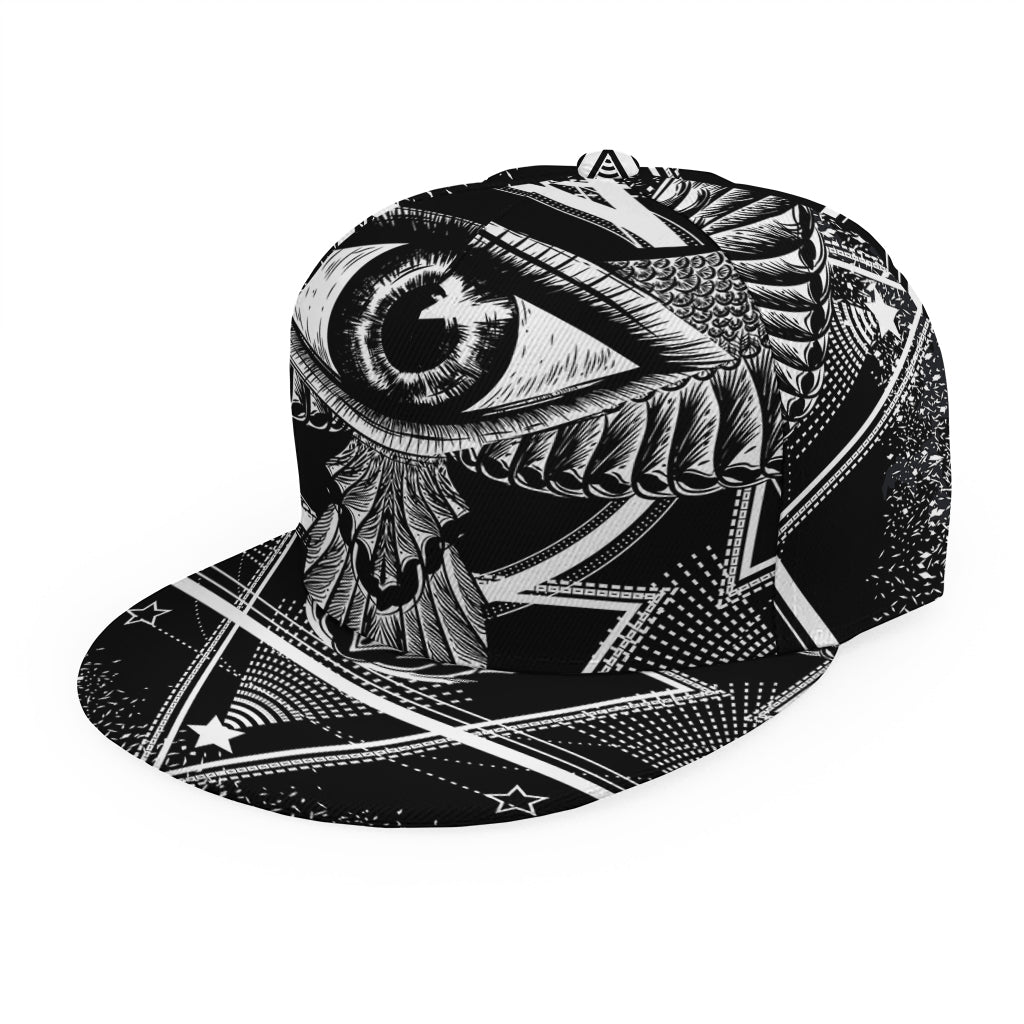 Black And White All Seeing Eye Print Snapback Cap