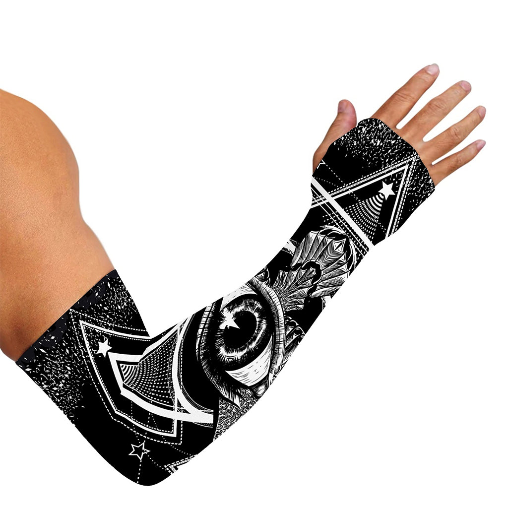Black And White All Seeing Eye Print Sun Protection Arm Sleeves
