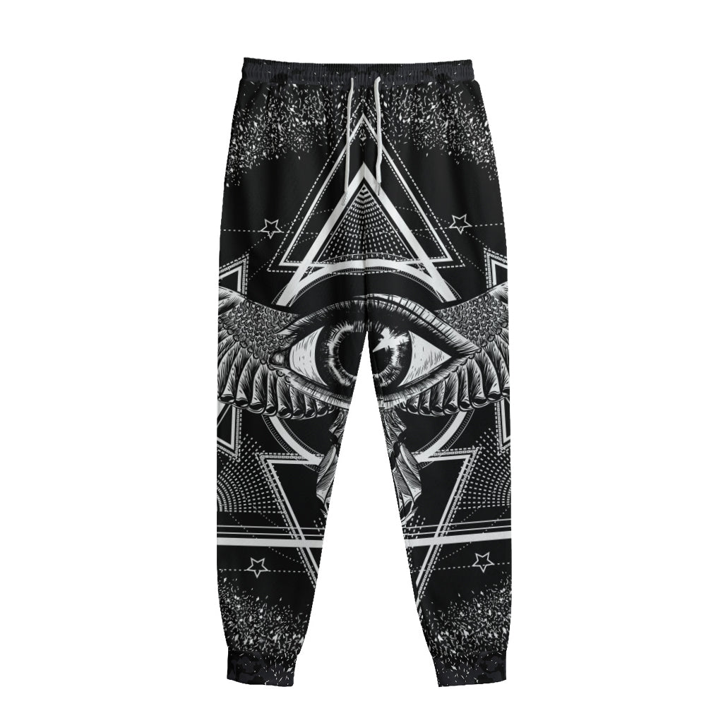 Black And White All Seeing Eye Print Sweatpants
