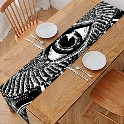Black And White All Seeing Eye Print Table Runner