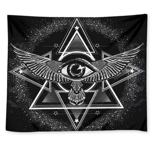 Black And White All Seeing Eye Print Tapestry