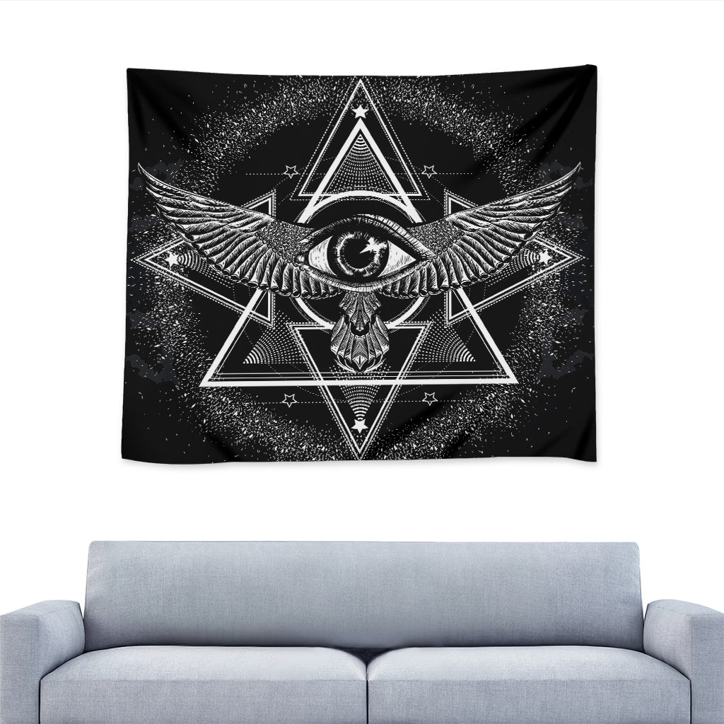 Black And White All Seeing Eye Print Tapestry