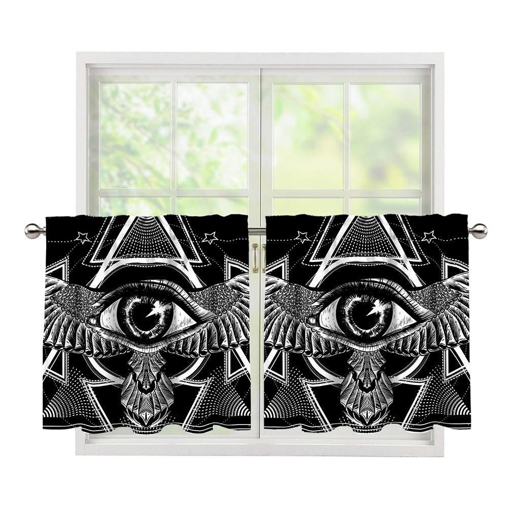 Black And White All Seeing Eye Print Tier Curtains