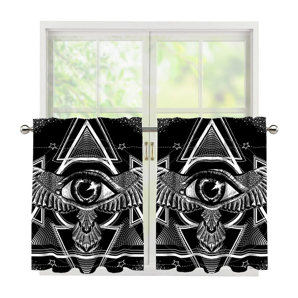 Black And White All Seeing Eye Print Tier Curtains
