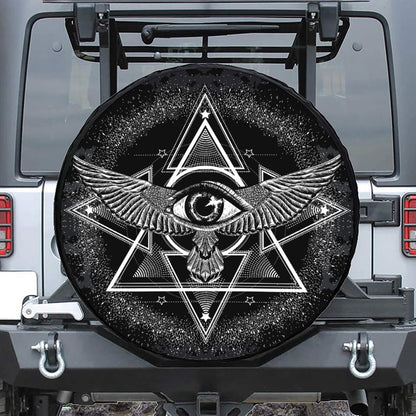 Black And White All Seeing Eye Print Tire Cover