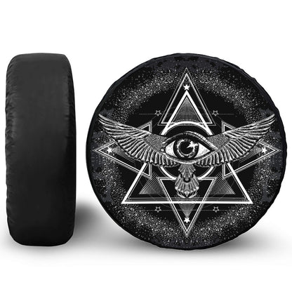 Black And White All Seeing Eye Print Tire Cover