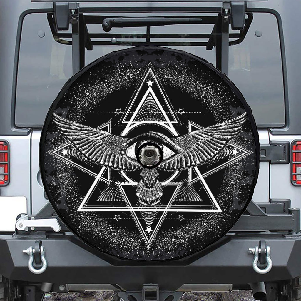 Black And White All Seeing Eye Print Tire Cover With Camera Hole
