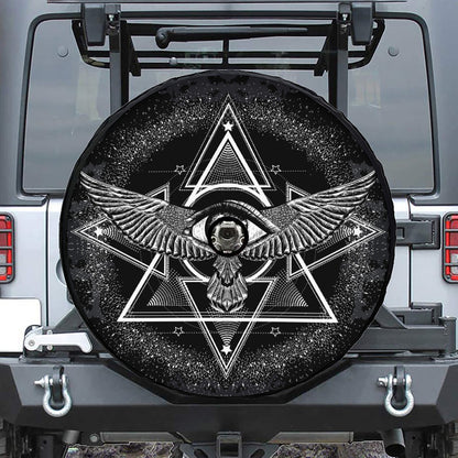 Black And White All Seeing Eye Print Tire Cover With Camera Hole