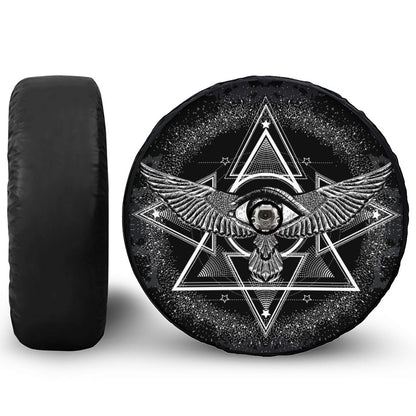 Black And White All Seeing Eye Print Tire Cover With Camera Hole