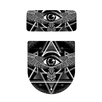 Black And White All Seeing Eye Print Toilet Lid And Tank Cover Set