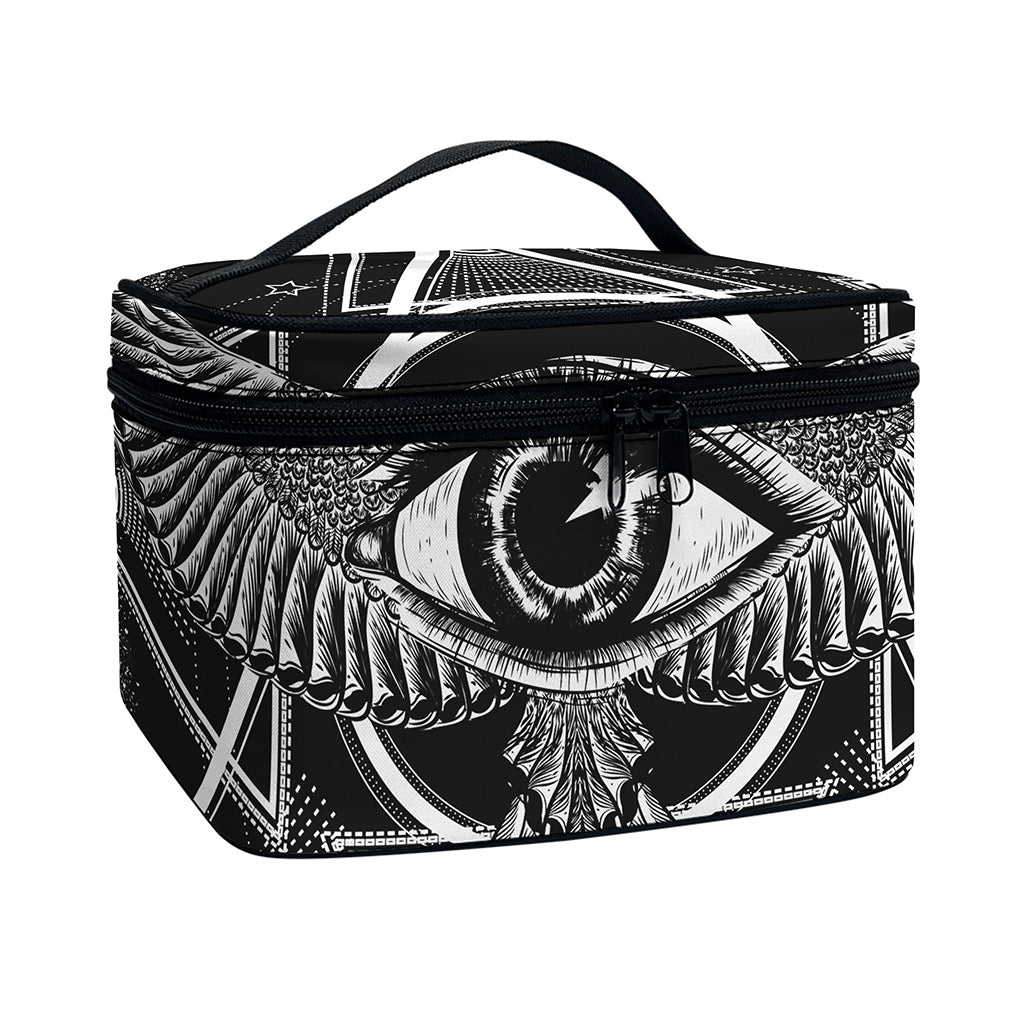 Black And White All Seeing Eye Print Travel Makeup Bag