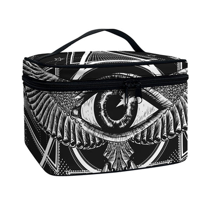 Black And White All Seeing Eye Print Travel Makeup Bag