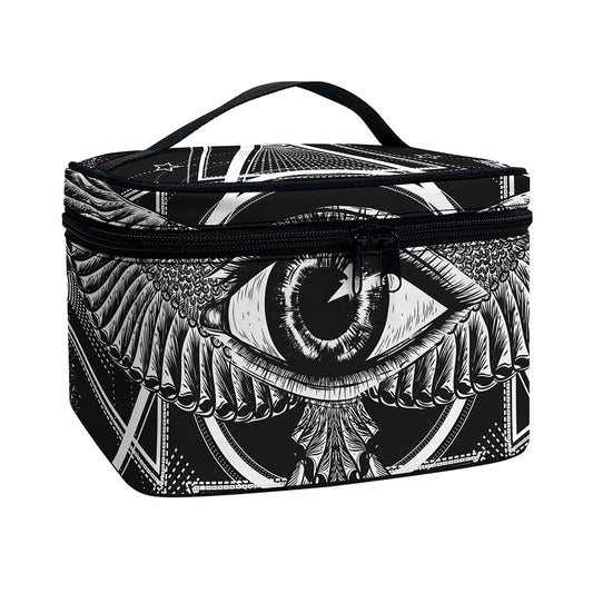 Black And White All Seeing Eye Print Travel Makeup Bag