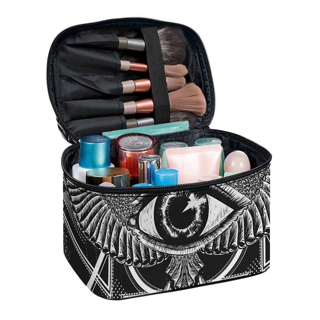 Black And White All Seeing Eye Print Travel Makeup Bag