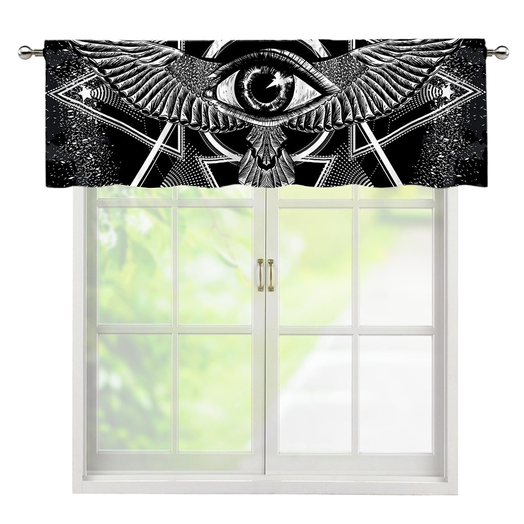 Black And White All Seeing Eye Print Window Valance