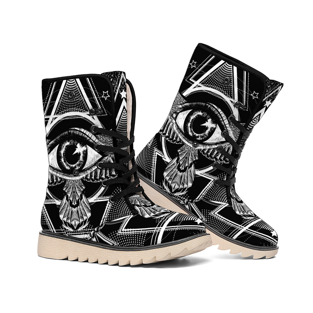 Black And White All Seeing Eye Print Winter Boots