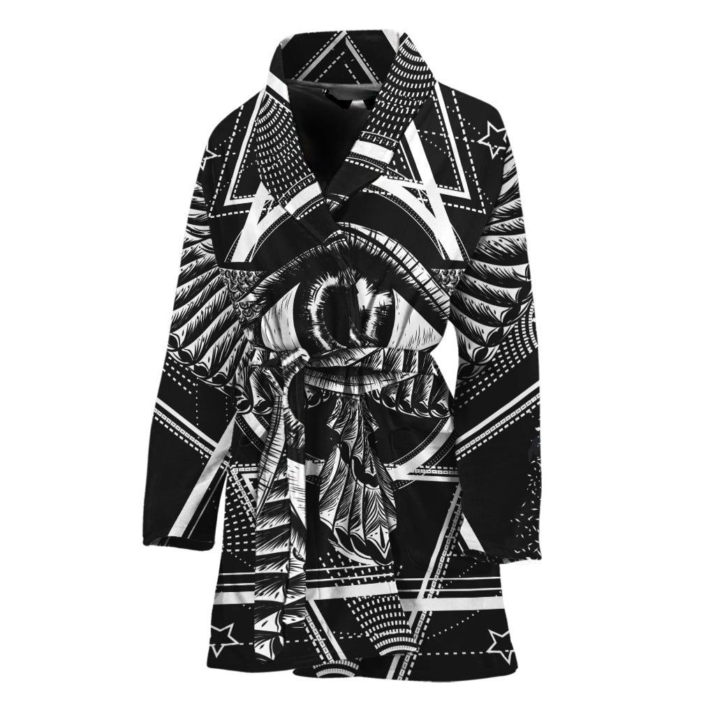 Black And White All Seeing Eye Print Women's Bathrobe