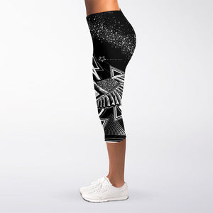 Black And White All Seeing Eye Print Women's Capri Leggings