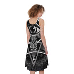 Black And White All Seeing Eye Print Women's Sleeveless Dress