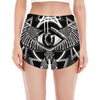 Black And White All Seeing Eye Print Women's Split Running Shorts