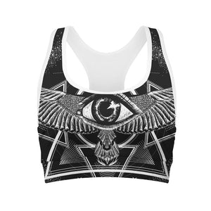 Black And White All Seeing Eye Print Women's Sports Bra