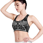 Black And White All Seeing Eye Print Women's Sports Bra