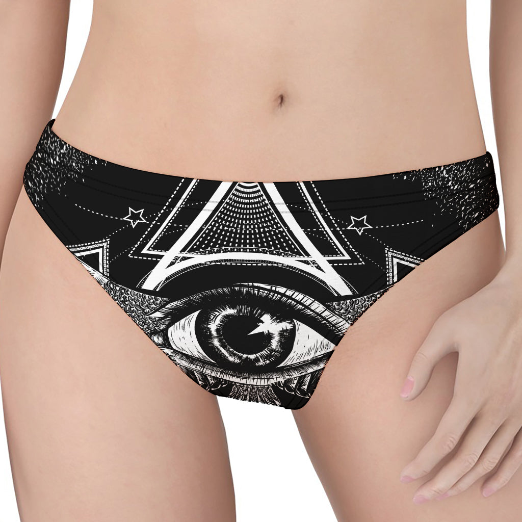 Black And White All Seeing Eye Print Women's Thong