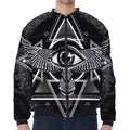 Black And White All Seeing Eye Print Zip Sleeve Bomber Jacket