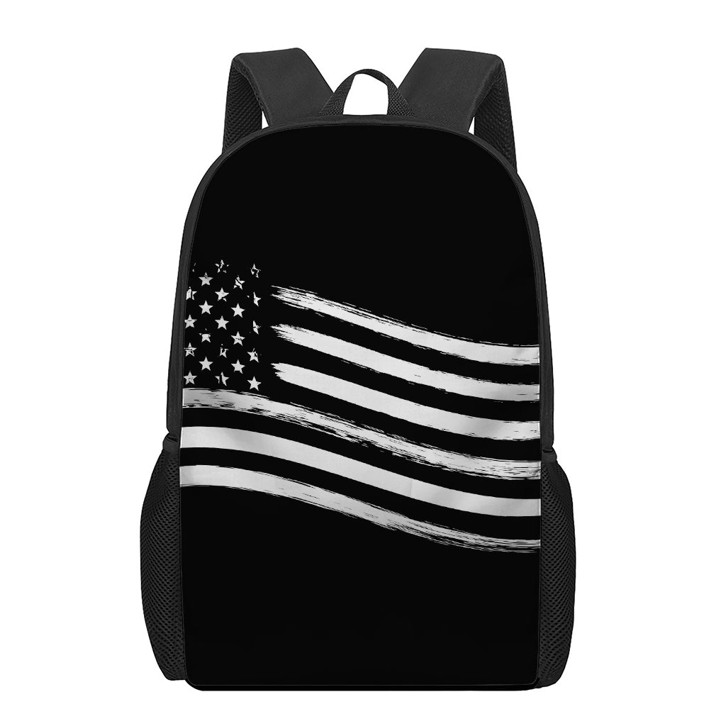 Black And White American Flag Print 17 Inch Backpack