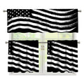 Black And White American Flag Print 3 Piece Kitchen Curtains