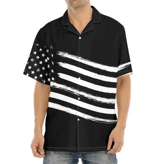 Black And White American Flag Print Aloha Shirt