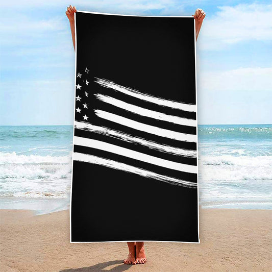 Black And White American Flag Print Beach Towel