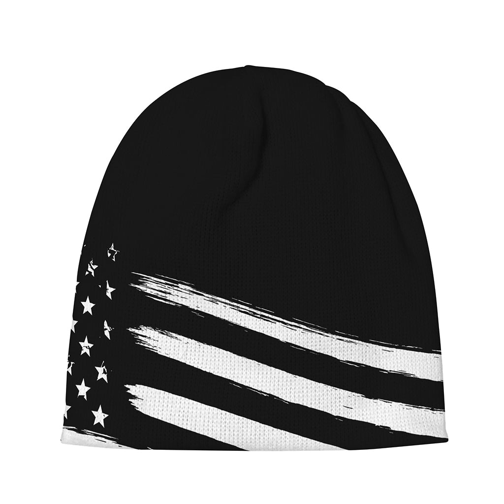 Black And White American Flag Print Beanie
