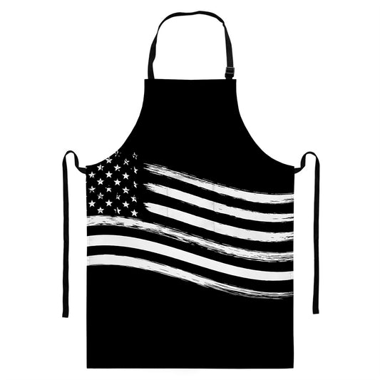 Black And White American Flag Print Bib Apron With Pocket