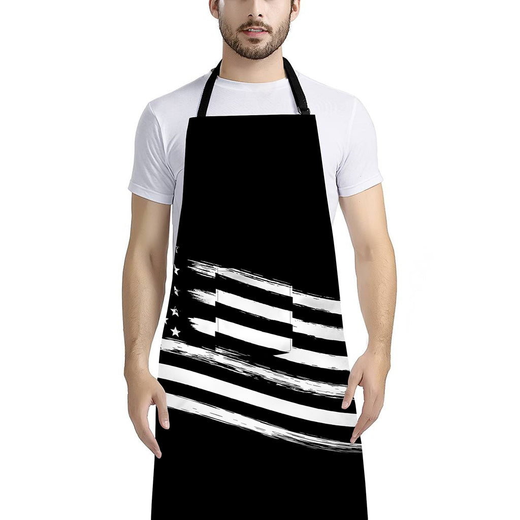 Black And White American Flag Print Bib Apron With Pocket