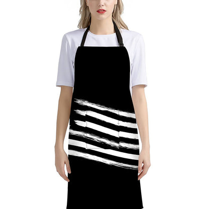 Black And White American Flag Print Bib Apron With Pocket