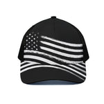 Black And White American Flag Print Black Mesh Trucker Cap