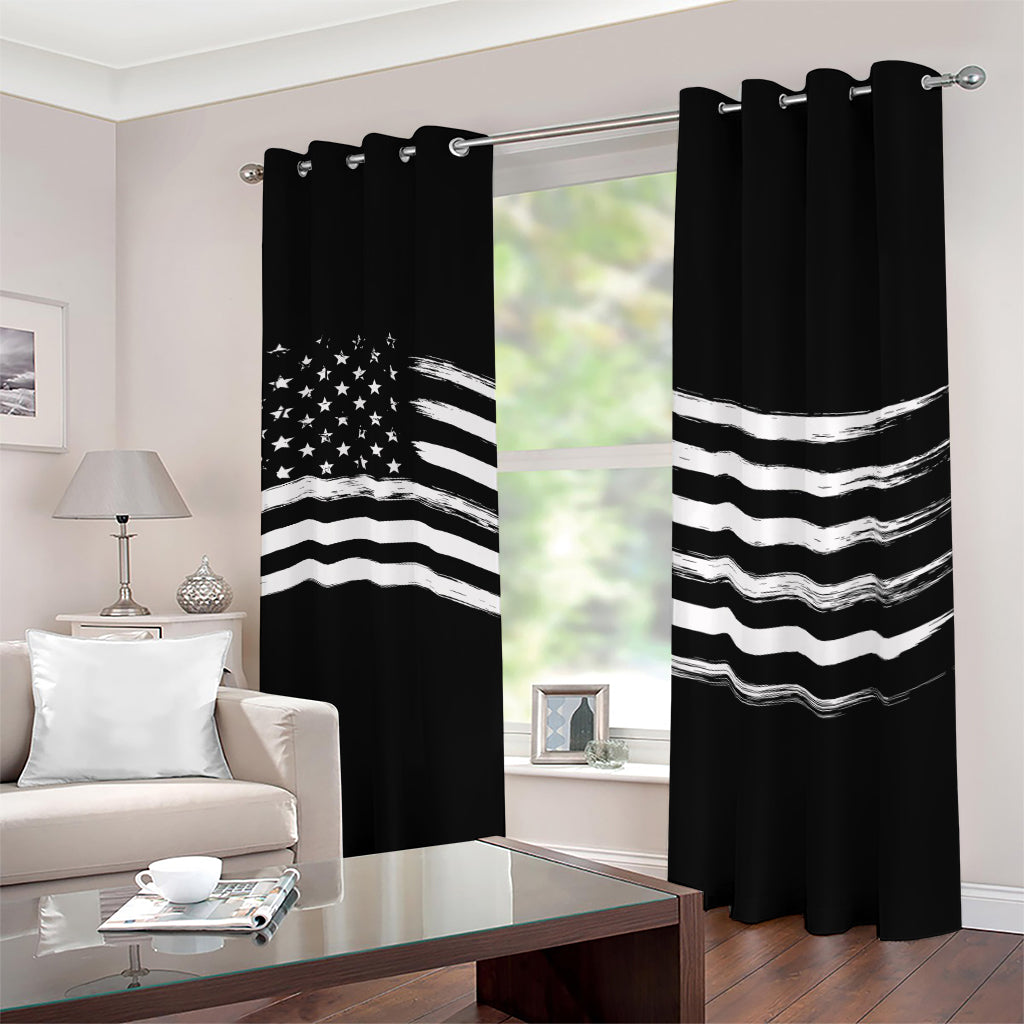 Black And White American Flag Print Blackout Grommet Curtains