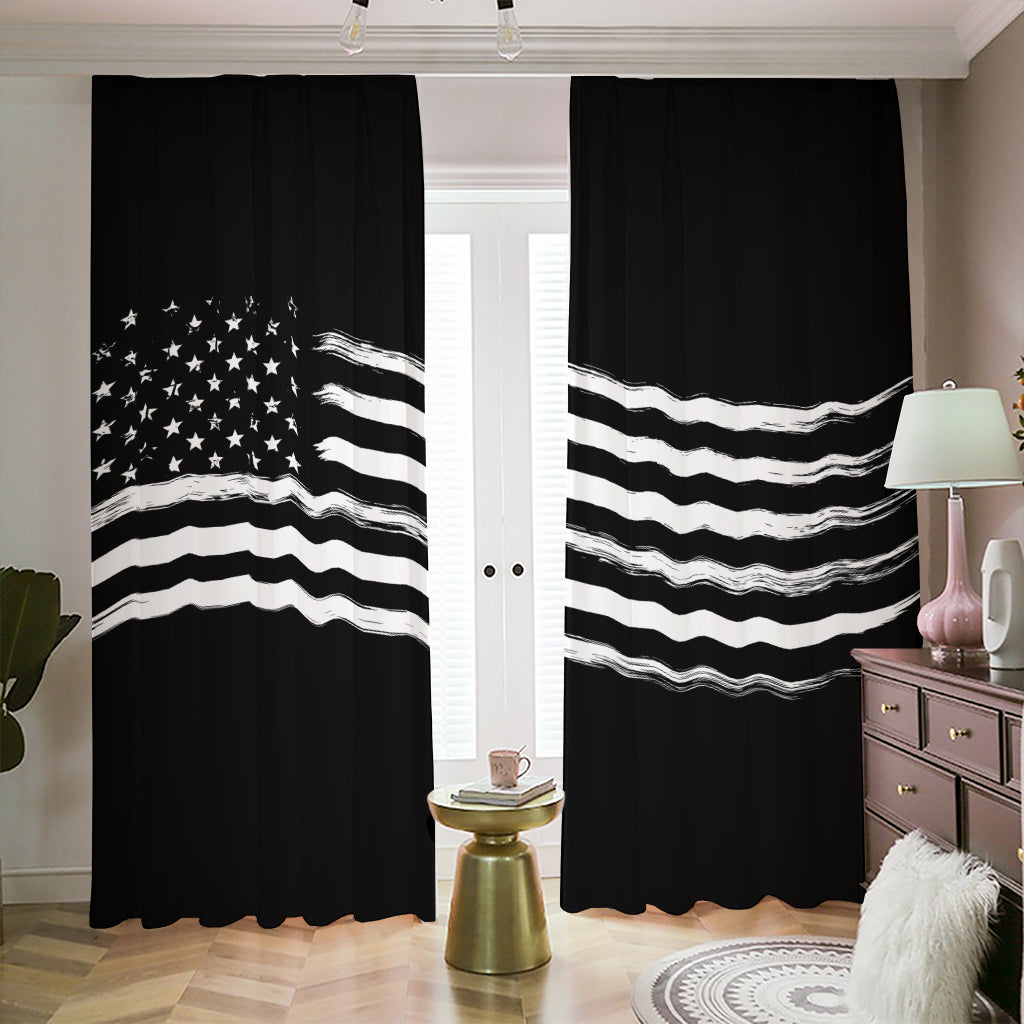 Black And White American Flag Print Blackout Pencil Pleat Curtains