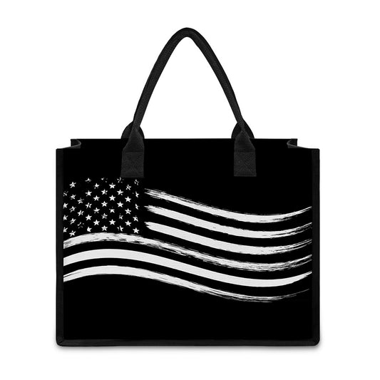 Black And White American Flag Print Canvas Tote Bag