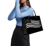 Black And White American Flag Print Canvas Tote Bag