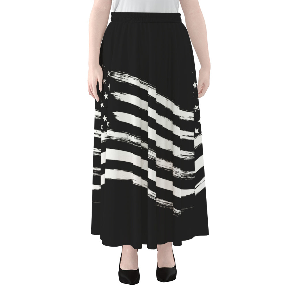 Black And White American Flag Print Chiffon Maxi Skirt