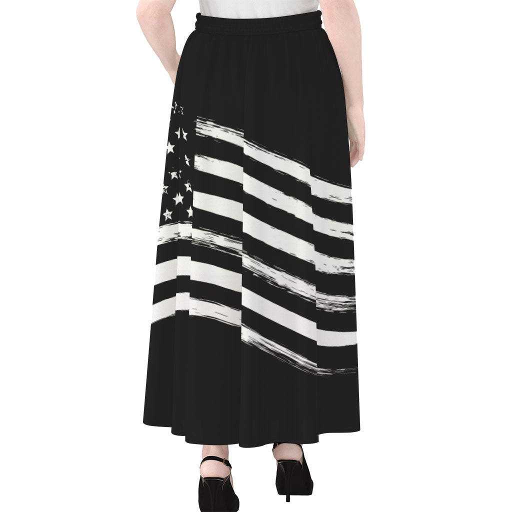 Black And White American Flag Print Chiffon Maxi Skirt