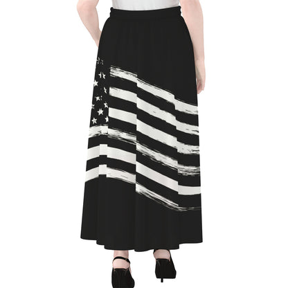 Black And White American Flag Print Chiffon Maxi Skirt