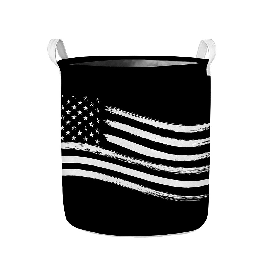 Black And White American Flag Print Collapsible Laundry Basket